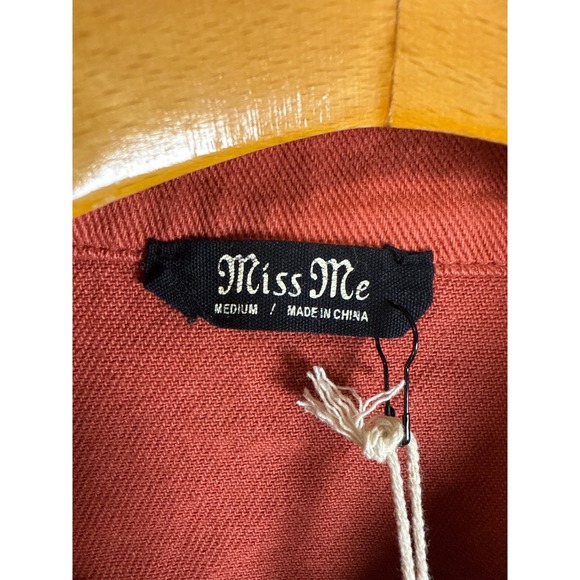 NWT Miss Me Brick‎ Red Patchwork Knit Sleeve Cropped Denim Shacket Womens Size M - Picture 4 of 14